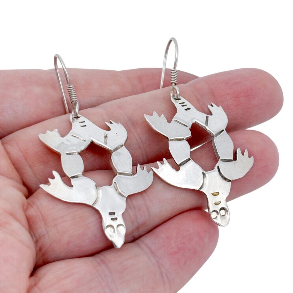 Vintage Mexico Taxco Sterling Silver 925 Turtle Dangle Earrings